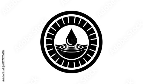 A minimalist black and white vector graphic of a water droplet icon