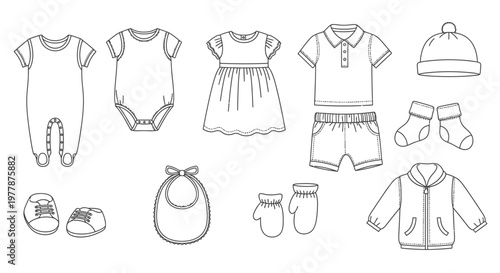 Baby clothes and accessories set.