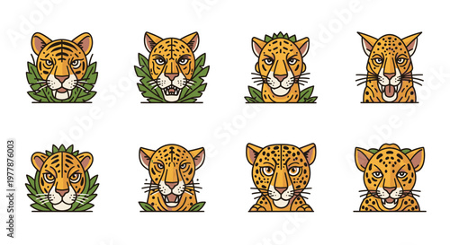 Collection of cartoon tiger faces expressions.
