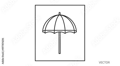 Simple Outline Icon of an Open Umbrella, Vector Graphic
