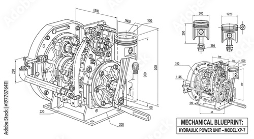 Hydraulic power unit mechanical blueprint model.