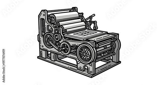 Industrial printing machine with rollers.