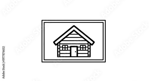 Simple Line Art Icon of a Cabin House with a Gabled Roof