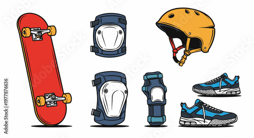 Skateboard and protective gear set.