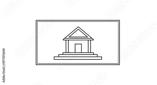 Simple Line Art Icon of a Classical Building with Columns and Pediment
