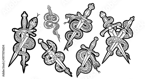 Snake Wrapped Around Dagger Tattoo Designs.