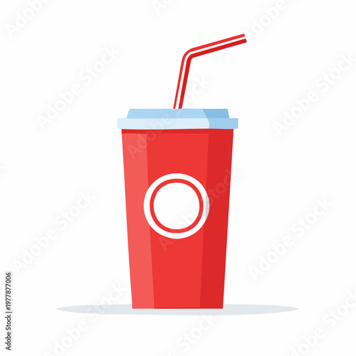 Red Soda Paper Cup with Straw Vector Illustration in Simple Flat Style