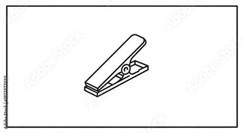 Simple Black and White Drawing of a Clothes Pin Clip on a White Background