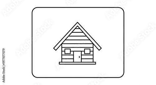 Simple Cabin Icon Outline: Rustic Wooden House Symbol