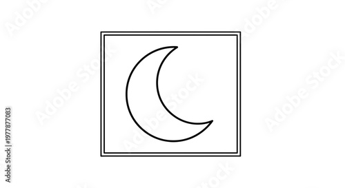 Simple Crescent Moon Icon in Square Frame, Night Sky Symbol, Minimalist Graphic