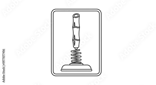 Plunger Icon with Bamboo Handle and Spring, Isolated on White Background