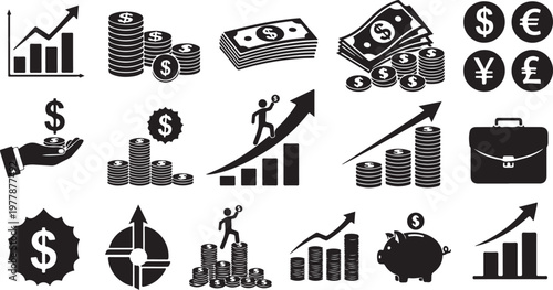 Financial icons and symbols for business and money concepts