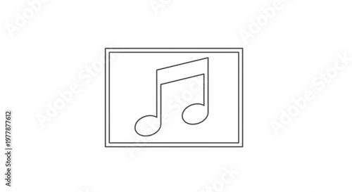 Musical Note Icon Inside a Rectangle Frame, Simple Music Symbol for Audio and Sound Concepts