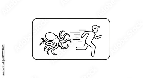 Octopus Chasing Scared Man Running Away