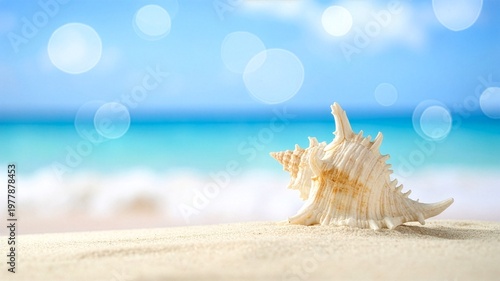 白い砂浜の上の巻貝