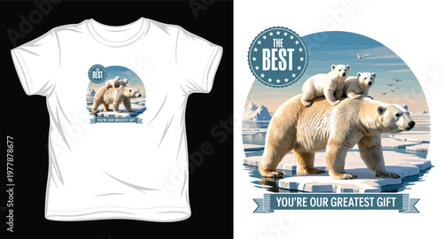 Polar bear with cubs on ice floe, you're our greatest gift.