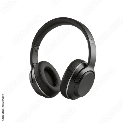 Black over-ear headphones with cushioned ear cups and adjustable headband displayed against neutral gray background