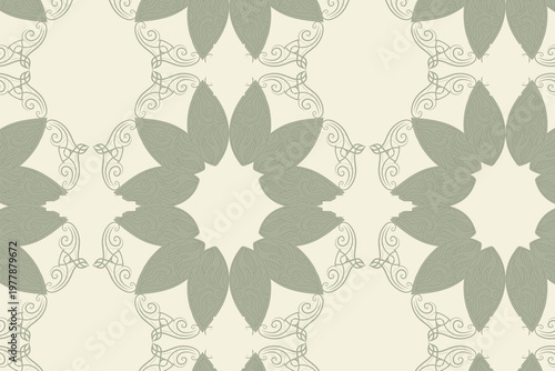 Olive Green Islamic Geometric Star Seamless Pattern