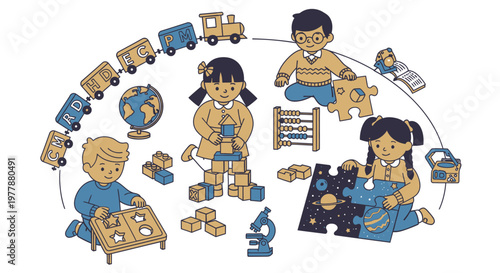 Children Playing With Educational Toys.