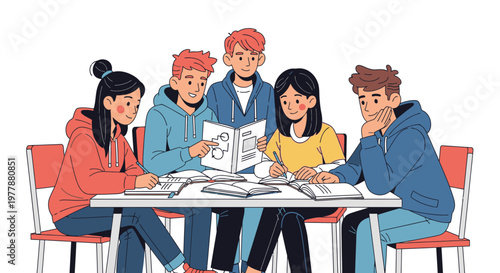 Group of students studying together outside.