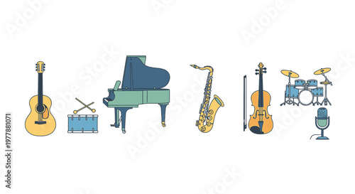 Musical Instruments in a Row Display 1.