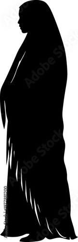 Indigenous Woman Silhouette Wearing Traditional Long Skirt and Shawl