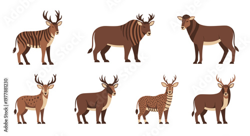 Variety of large brown wild animals.