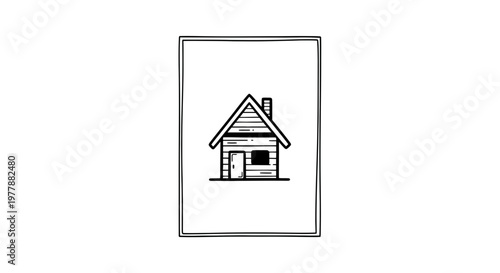 Minimalist Hand-Drawn Cabin Icon, Simple House Outline, Rustic Building Symbol