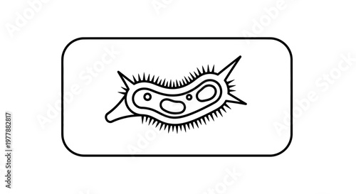 Microscopic Bacteria Cell Icon, Outline Drawing of a Microorganism