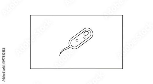 Microscopic Bacteria Cell with Flagellum, Simple Line Art Icon