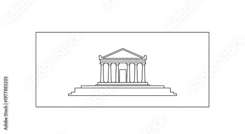 Classical Greek Temple Facade with Columns and Pediment on a Staircase