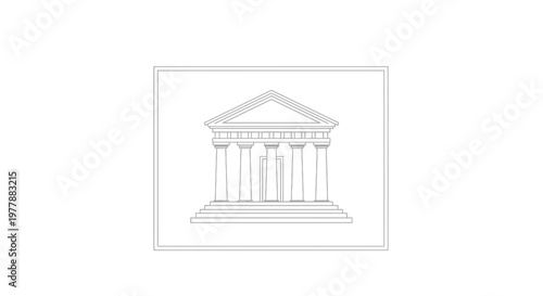 Classical Greek Temple Facade with Columns and Pediment, Architectural Outline