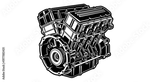 Car Engine Mechanical Part Closeup View.