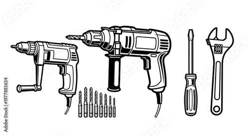 Drill and tools for home repair.