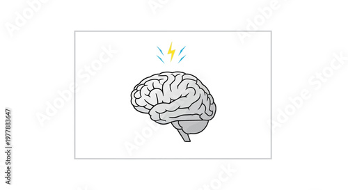 Brainstorming Concept: Human Brain with Lightning Bolt Symbolizing Idea Generation and Creativity
