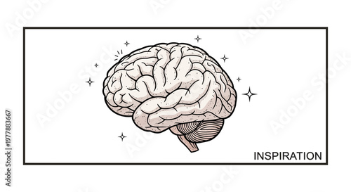Bright Idea Brain Illustration with Sparkles and "Inspiration" Text