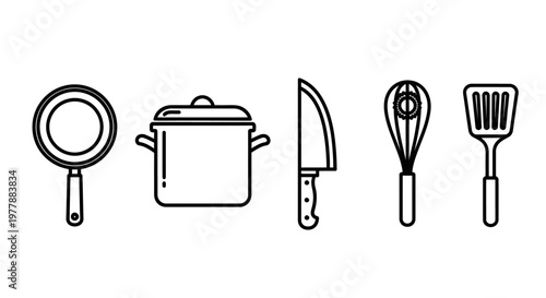 Kitchen Cooking Utensils and Tools Lineup.