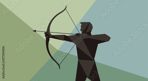 Focused archer aiming bow and arrow with precision and determination