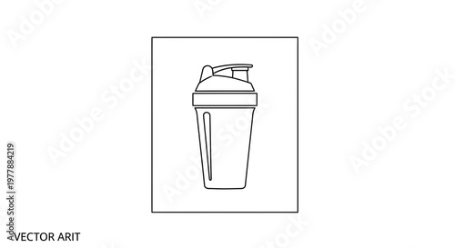 Black and White Outline of a Sports Shaker Bottle for Protein Drinks and Supplements