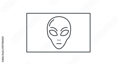 Alien Head Icon, Extraterrestrial Face Symbol, UFO, Space, Sci-Fi, Minimalist Line Art