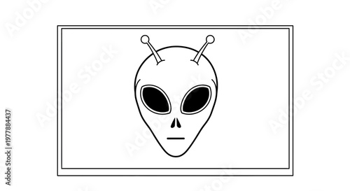Alien Head Icon, Extraterrestrial Face, Sci-Fi Symbol, UFO Concept, Simple Line Art