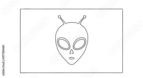 Alien Head Outline Drawing, Extraterrestrial Face with Antennae, Sci-Fi Concept