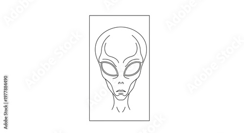 Alien Head Outline Drawing, Extraterrestrial Face, Sci-Fi Concept Art