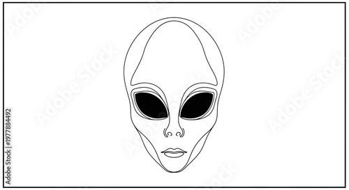 Alien Head Outline Drawing, Extraterrestrial Face, Sci-Fi Concept