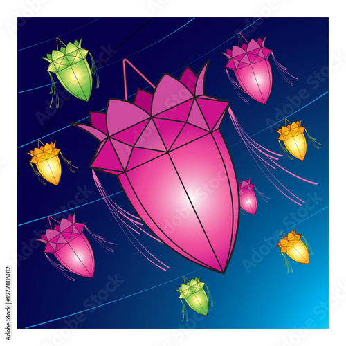 colorful waving vesak lantern vector illustration
