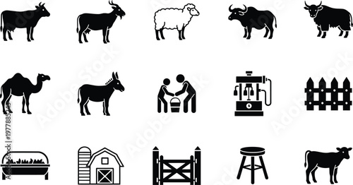 Farm animals and rural life icons a comprehensive collection