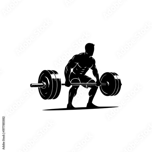 Dynamic black silhouette of a bodybuilder lifting weights with power