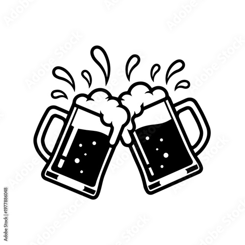 Two Beer Mugs Clinking Together With Foam Splashing