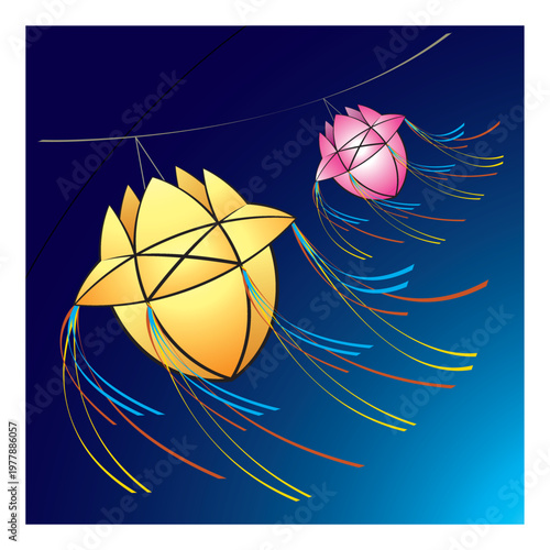 two waving vesak lanterns vector icon