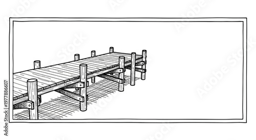 Wooden Pier Extending Over Water, Nautical Structure, Waterfront Access, Seaside Ambiance